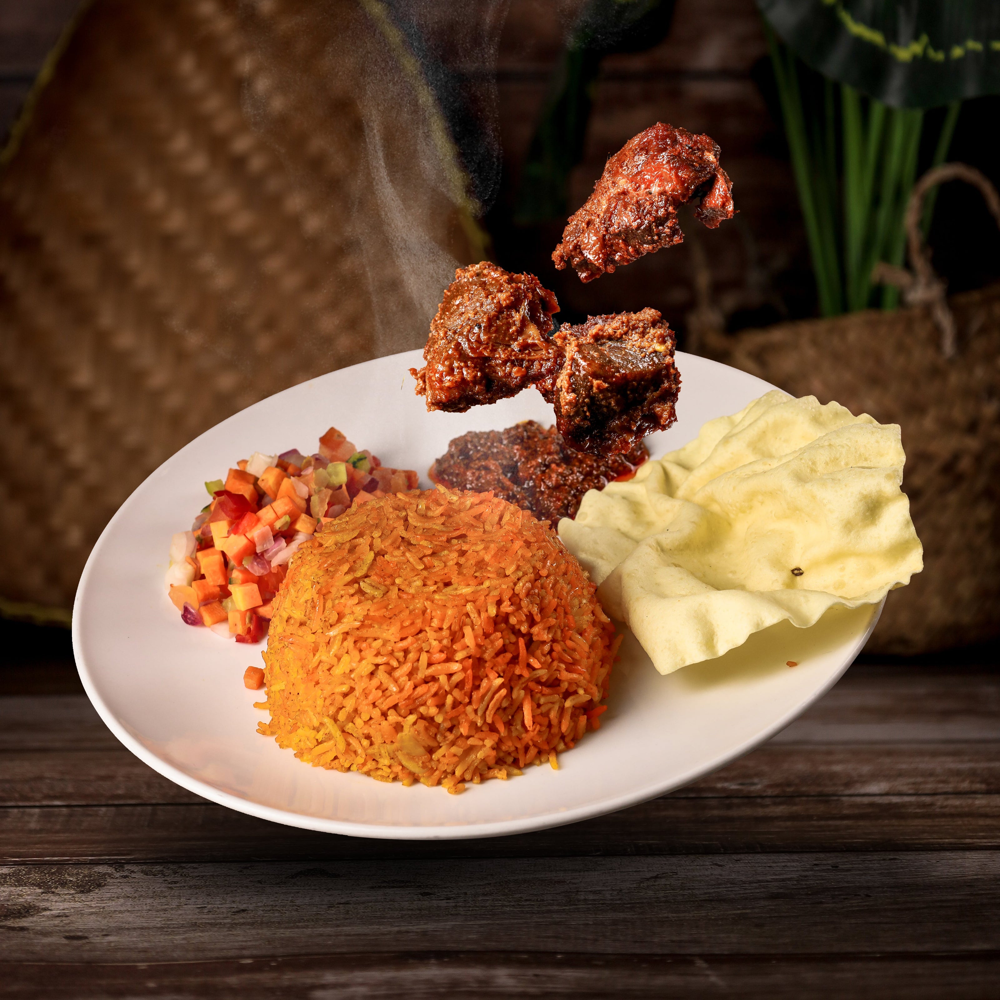Nasiberiani+jelatah+Rendang tok daging+papadom sedap